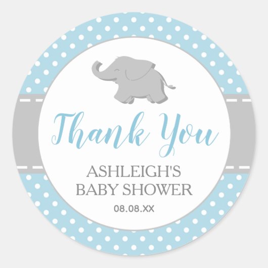 Elephant Blue Polka Dot Boy Baby shower Ronde Sticker (Voorkant)