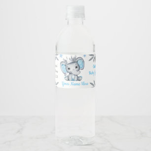 Elephant Blue Silver Crown Water Label Waterfles Etiket