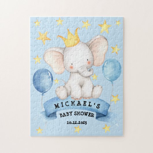 Elephant Blue Stars Baby shower Ribbon Game Legpuzzel (Verticaal)