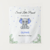 Elephant Blue Stars Boy Baby shower Achtergrond Wandkleed (Voorkant)