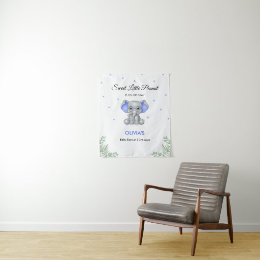 Elephant Blue Stars Boy Baby shower Achtergrond Wandkleed (In situ)
