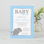 Elephant Blue Stippen Baby Shower Invitations Kaart (Staand voorkant)