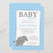 Elephant Blue Stippen Baby Shower Invitations Kaart (Voorkant / Achterkant)