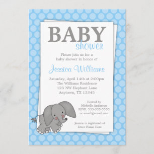 Elephant Blue Stippen Baby Shower Invitations Kaart