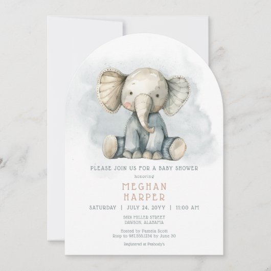 Elephant Blue Striped Arch Baby shower Kaart (Voorkant)