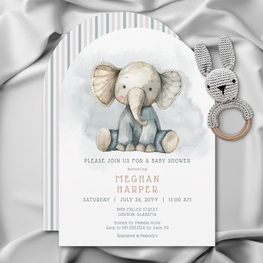 Elephant Blue Striped Arch Baby shower Kaart