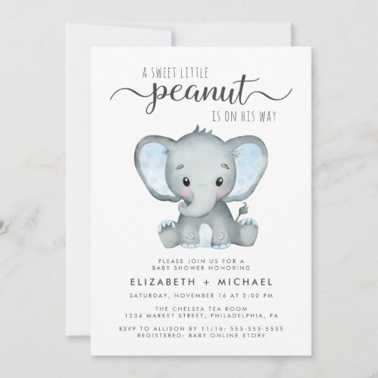 Elephant Blue Waterverf Baby Boy Couples Kaart (Voorkant)