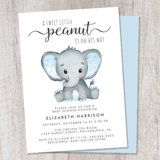 Elephant Blue Waterverf Baby Boy Shower Kaart
