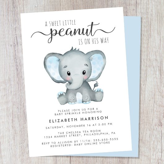 Elephant Blue Waterverf Baby Boy Sprinkle Kaart