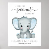 Elephant Blue Waterverf Baby Jongensdouche Welkom Poster (Voorkant)