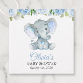 Elephant, Blue Waterverf Flowers, Baby shower Bedankjes Labels (Voorkant)