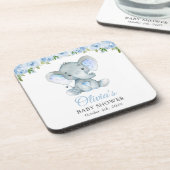 Elephant, Blue Waterverf Flowers, Baby shower Bier Onderzetter (Linkerzijde)