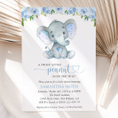 Elephant, Blue Waterverf Flowers, Baby shower Kaart