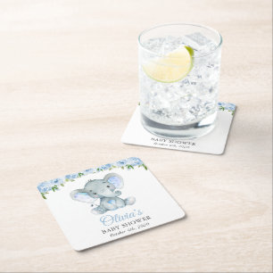Elephant, Blue Waterverf Flowers, Baby shower Kartonnen Onderzetters