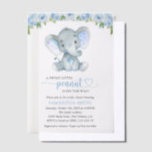 Elephant, Blue Waterverf Flowers, Baby shower Vellum Uitnodigingen (Offset)