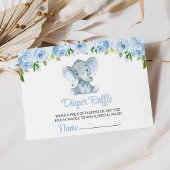 Elephant, Blue Waterverf Flowers, Diaper Raffle Informatiekaartje