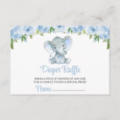Elephant, Blue Waterverf Flowers, Diaper Raffle Informatiekaartje (Voorkant)