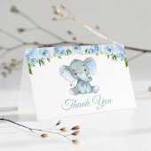 Elephant, Blue Waterverf Flowers, First Birthday Bedankkaart