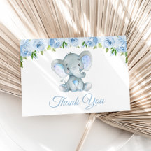 Elephant, Blue Waterverf Flowers, First Birthday