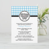 Elephant Blue & White Houndstooth Baby shower Kaart (Staand voorkant)