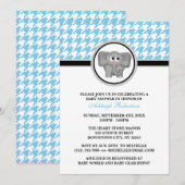 Elephant Blue & White Houndstooth Baby shower Kaart (Voorkant / Achterkant)