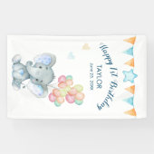 Elephant Blush Blue Star Happy 1 Birthday Banner (Horizontaal)