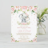 Elephant Blush Floral Virtual Baby shower by Mail Kaart (Staand voorkant)