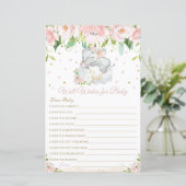 Elephant Blush Floral wil Baby Kaart (Staand voorkant)