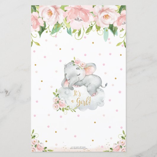 Elephant Blush Floral wil Baby Kaart (Achterkant)