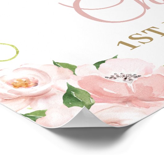 Elephant Blush Pink Floral 1e verjaardag Welkom Poster (Hoek)