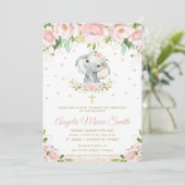 Elephant Blush Pink Floral Baptisme Christening Kaart (Staand voorkant)