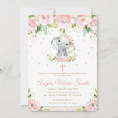 Elephant Blush Pink Floral Baptisme Christening Kaart (Voorkant)