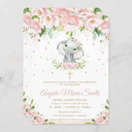 Elephant Blush Pink Floral Baptisme Christening Kaart