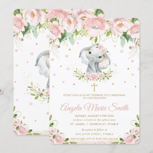 Elephant Blush Pink Floral Baptisme Christening Kaart