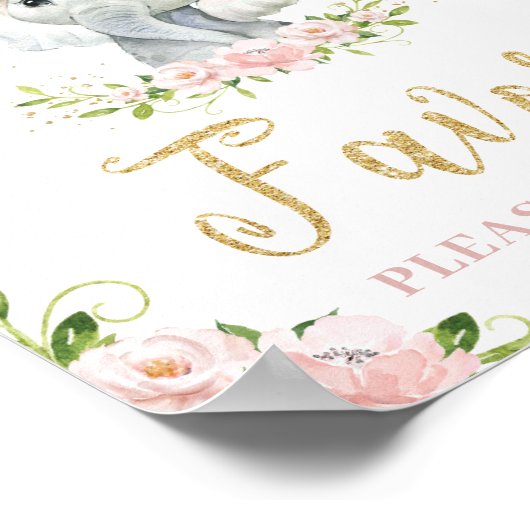 Elephant Blush Pink Floral Favors Neem één teken Poster (Hoek)