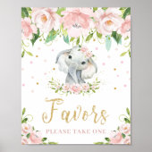 Elephant Blush Pink Floral Favors Neem één teken Poster (Voorkant)