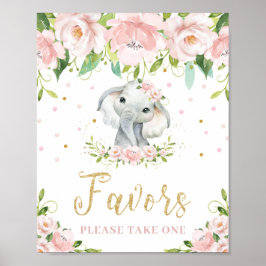 Elephant Blush Pink Floral Favors Neem één teken Poster