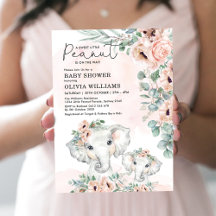 Elephant Blush Pink Floral Greenery Baby shower