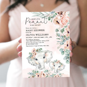 Elephant Blush Pink Floral Greenery Baby shower Kaart
