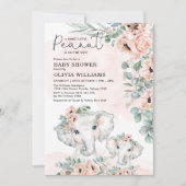 Elephant Blush Pink Floral Greenery Baby shower Kaart (Voorkant)