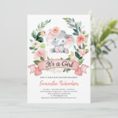 Elephant Blush Pink Floral Rustic Het is een meisj Kaart (Staand voorkant)