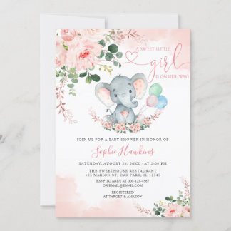 Elephant Blush Pink Sweet Little Girl Baby shower Kaart