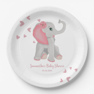 Elephant Blush Roze Waterverf Girl Baby shower P Papieren Bordje