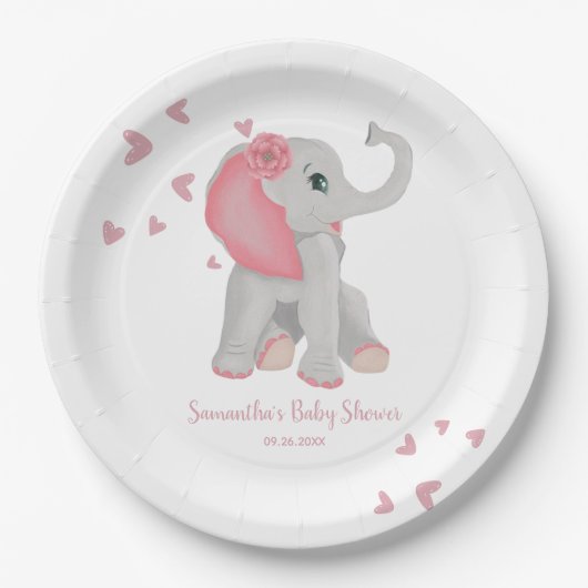 Elephant Blush Roze Waterverf Girl Baby shower P Papieren Bordje (Voorkant)