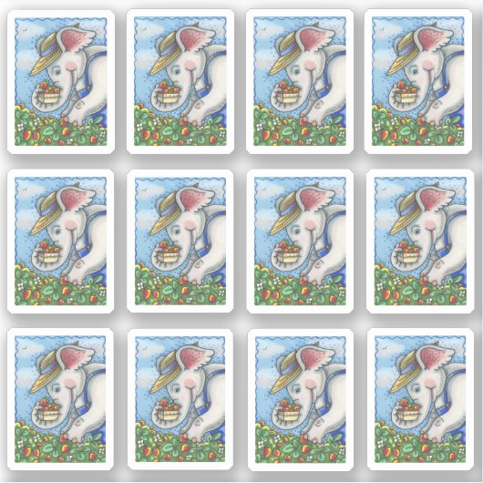 ELEPHANT BOERDERIJ PICKING STRAWBERRIES IN BIB OVE STICKER (Voorkant)