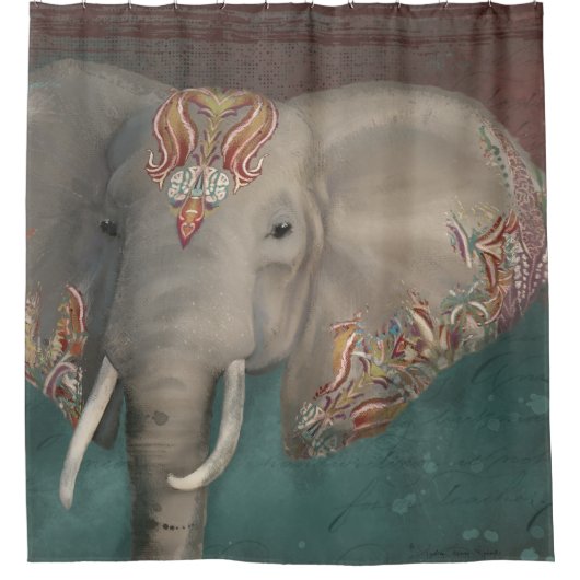 Elephant Boho Bohemian Tribal Kashmir Kani Shower Douchegordijn (Voorkant)