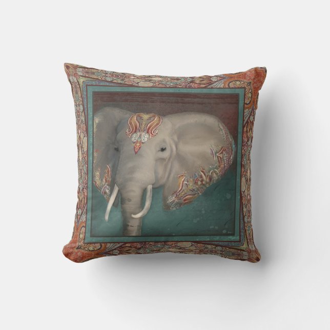 Elephant Boho Bohemian Tribal Paisley Art Border Kussen (Voorkant)