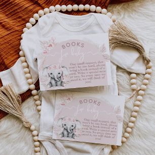 Elephant Boho Floral Pink Baby shower book Informatiekaartje