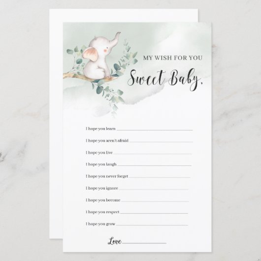 Elephant boho greenery wenst de baby wedstrijd (Voorkant / Achterkant)