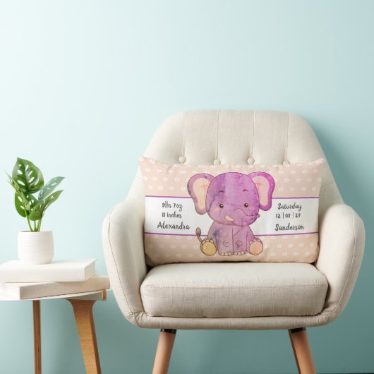 Elephant Boho Peach Pink Baby Stats Nursery Kussen (Stoel)
